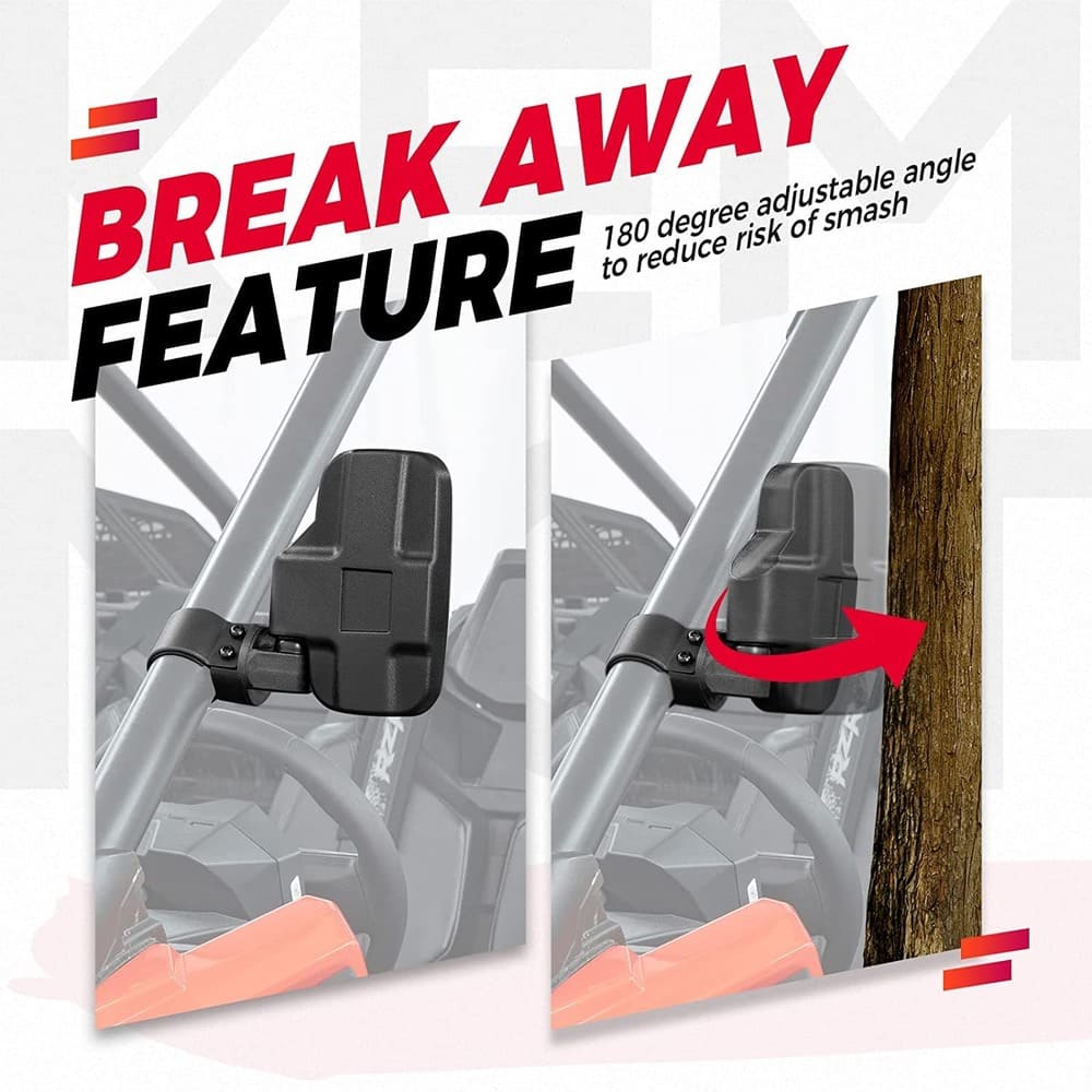 Kemimoto Polaris RZR 1.6"-2" Roll Bar Cage UTV Side Mirrors & Center Mirror