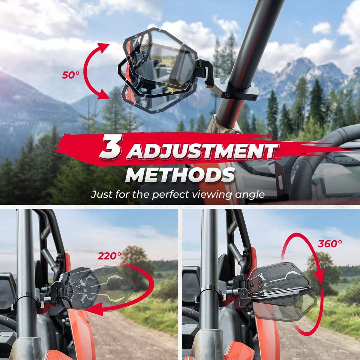 Kemimoto Polaris RZR "1.6"-2" Roll Bar UTV CNC Aluminum Side Mirrors