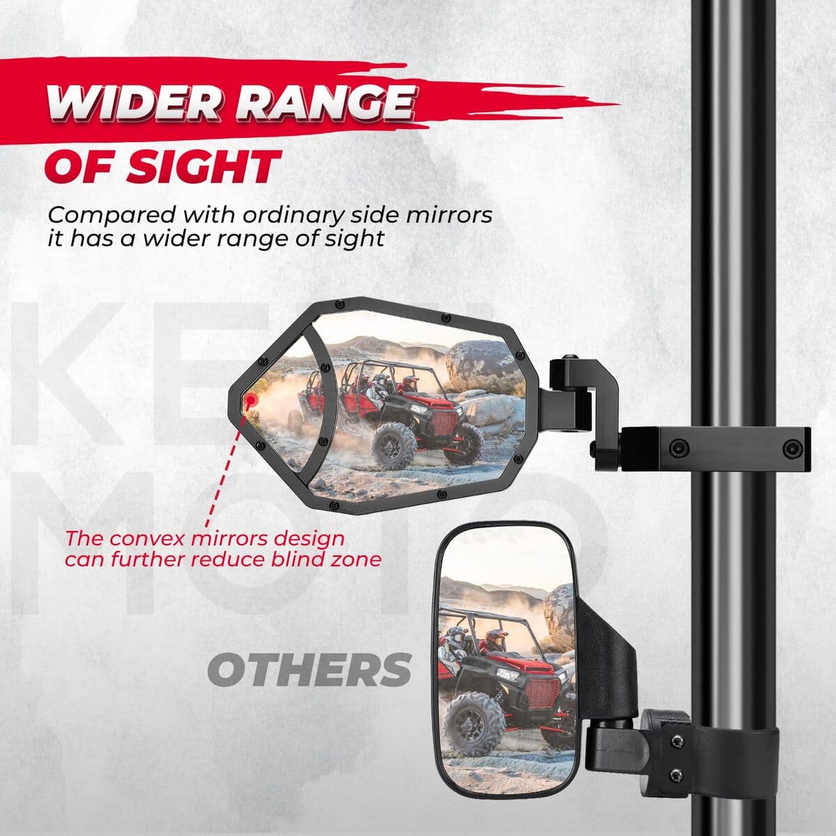 Kemimoto Polaris RZR "1.6"-2" Roll Bar UTV CNC Aluminum Side Mirrors