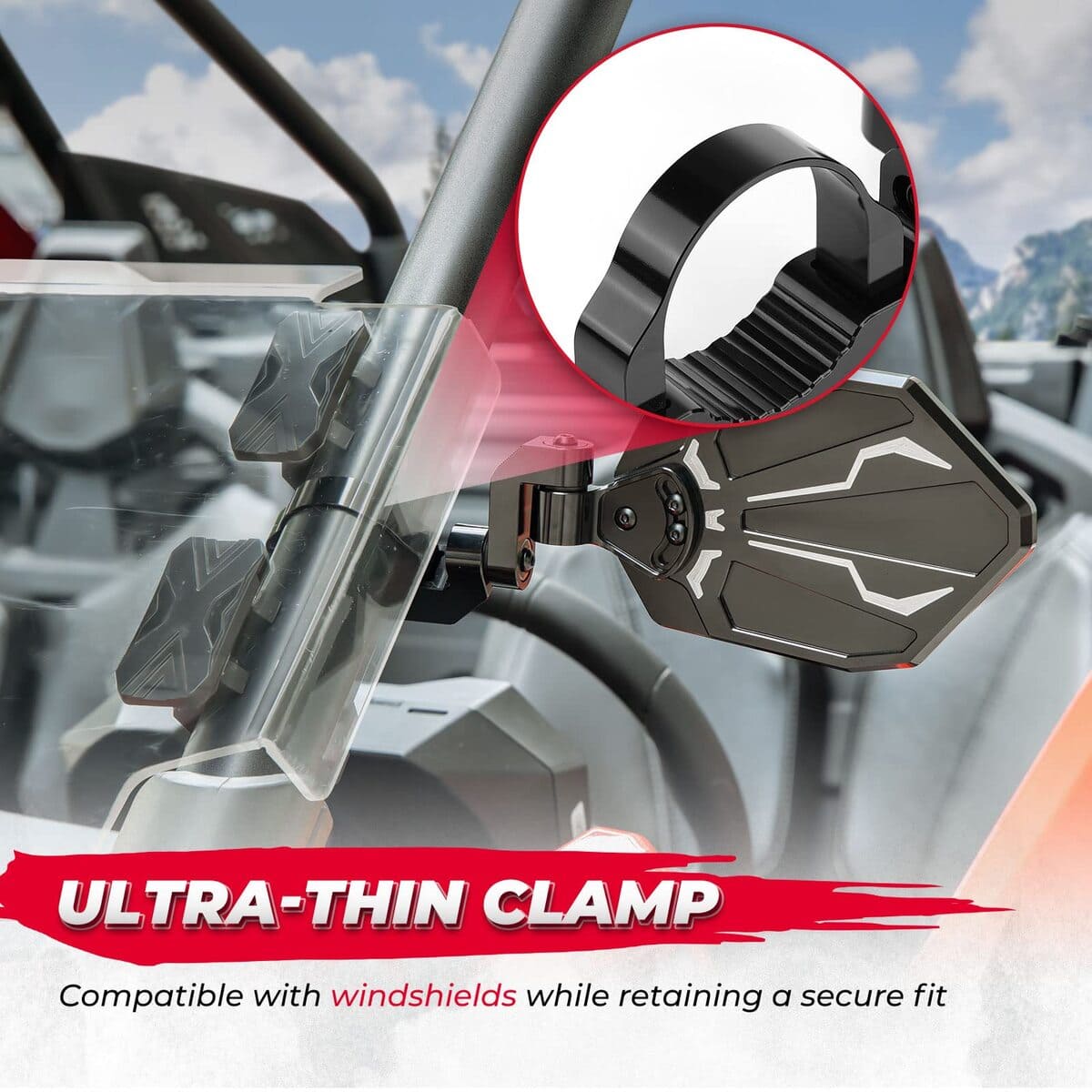 Kemimoto Polaris RZR "1.6"-2" Roll Bar UTV CNC Aluminum Side Mirrors