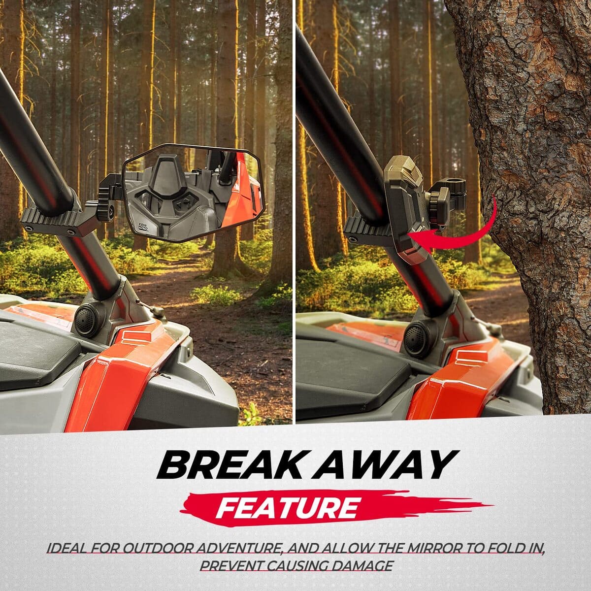 Kemimoto Polaris RZR 1.65"-2" Roll Bar UTV Side Mirrors - 1 Pair