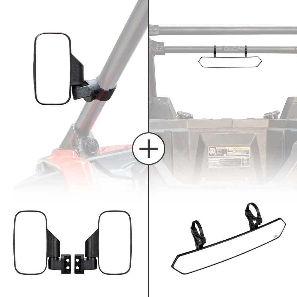 Kemimoto Polaris RZR 1.75"-2" Round Tube UTV Adjustable Rear View Mirror & Side Mirrors