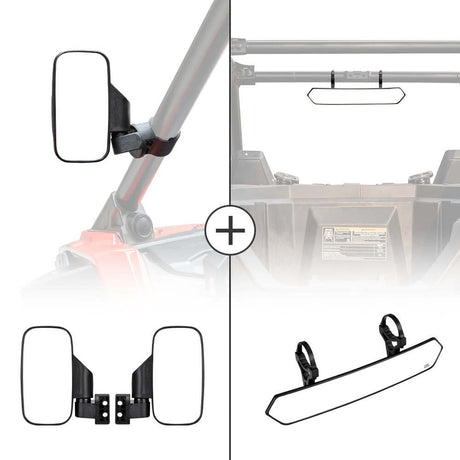 Kemimoto Polaris RZR 1.75"-2" Round Tube UTV Adjustable Rear View Mirror & Side Mirrors