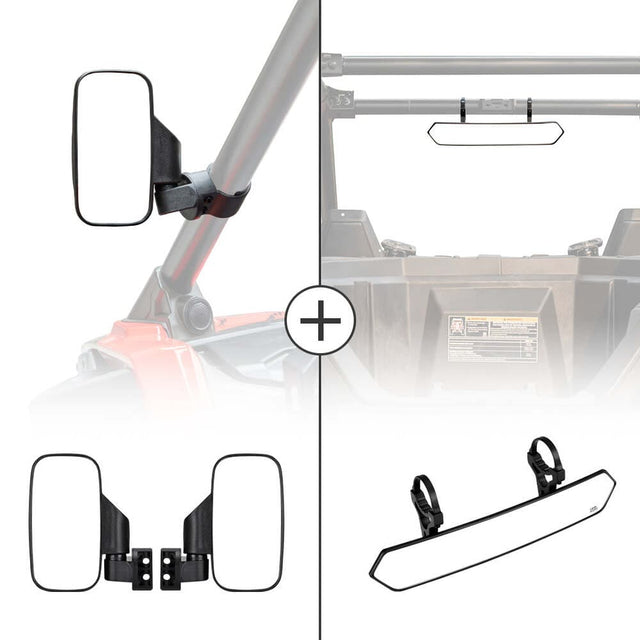Kemimoto Polaris RZR 1.75"-2" Round Tube UTV Adjustable Rear View Mirror & Side Mirrors