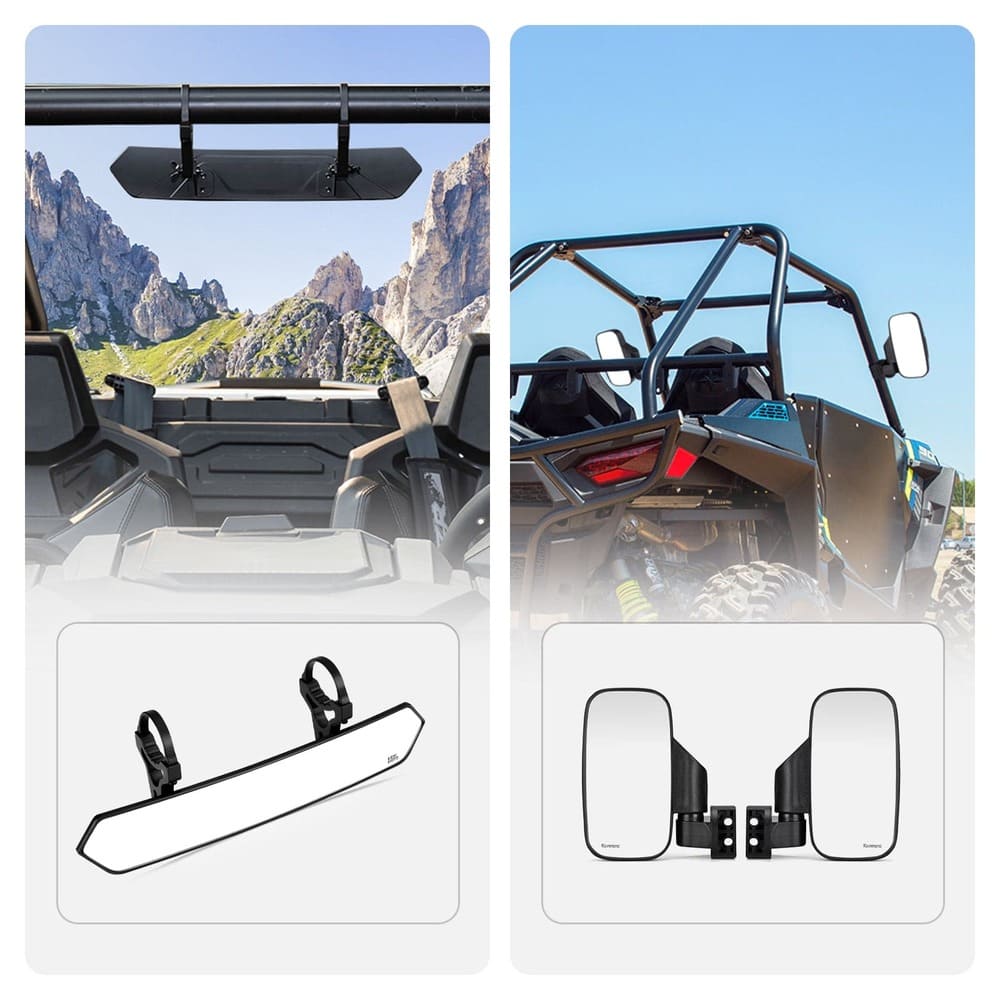 Kemimoto Polaris RZR 1.75"-2" Round Tube UTV Adjustable Rear View Mirror & Side Mirrors