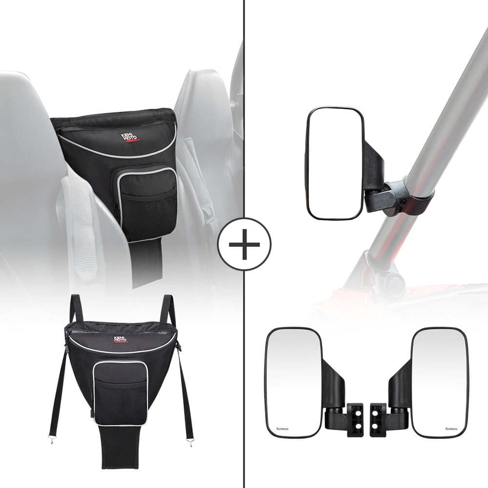 Kemimoto Polaris RZR Cab Pack Center Seat Bag & Side View Mirror