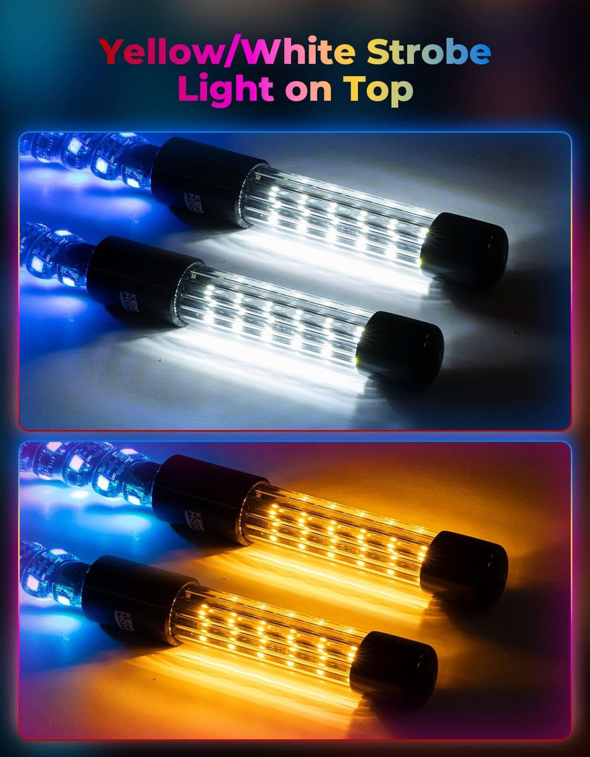 Kemimoto Polaris RZR/Can-Am MAverick X3 3FT LED Whip Lights - 2PCs