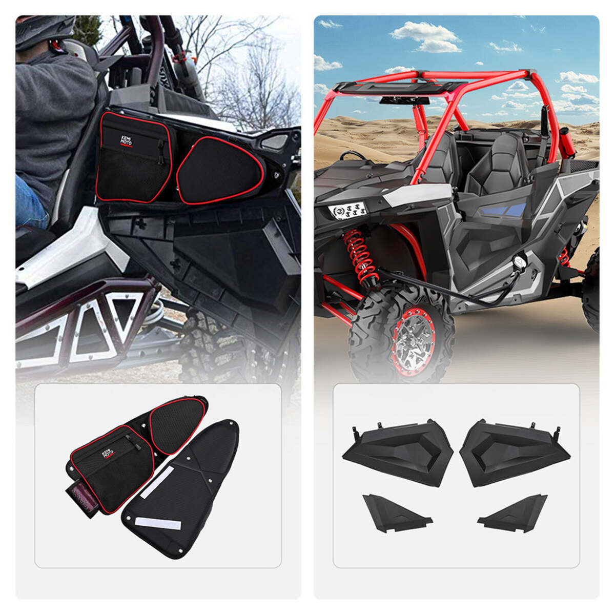 Kemimoto Polaris RZR Front Side Door Bags & Lower Half Door Inserts Panels