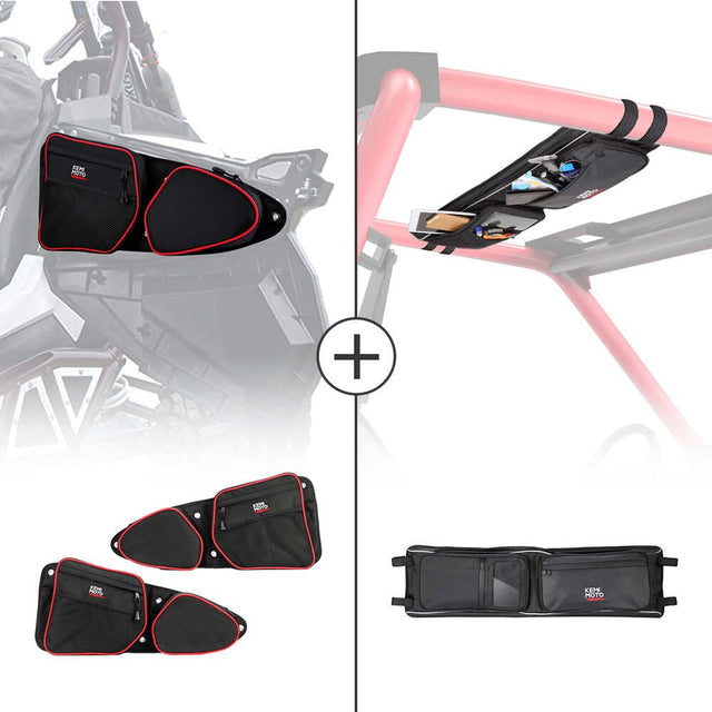 Kemimoto Polaris RZR Front Side Door Bags & Roof Overhead Storage Bag