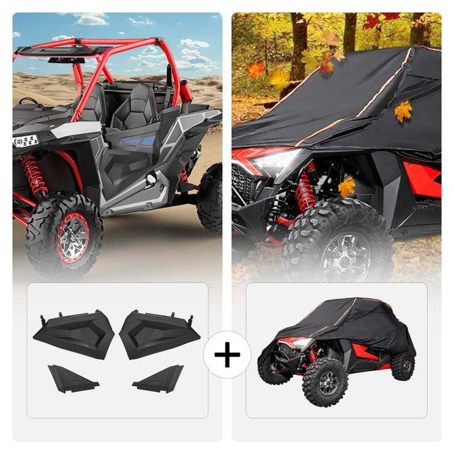 Kemimoto Polaris RZR Lower Half Door Inserts Panels & UTV Cover w/ Rlective Strip