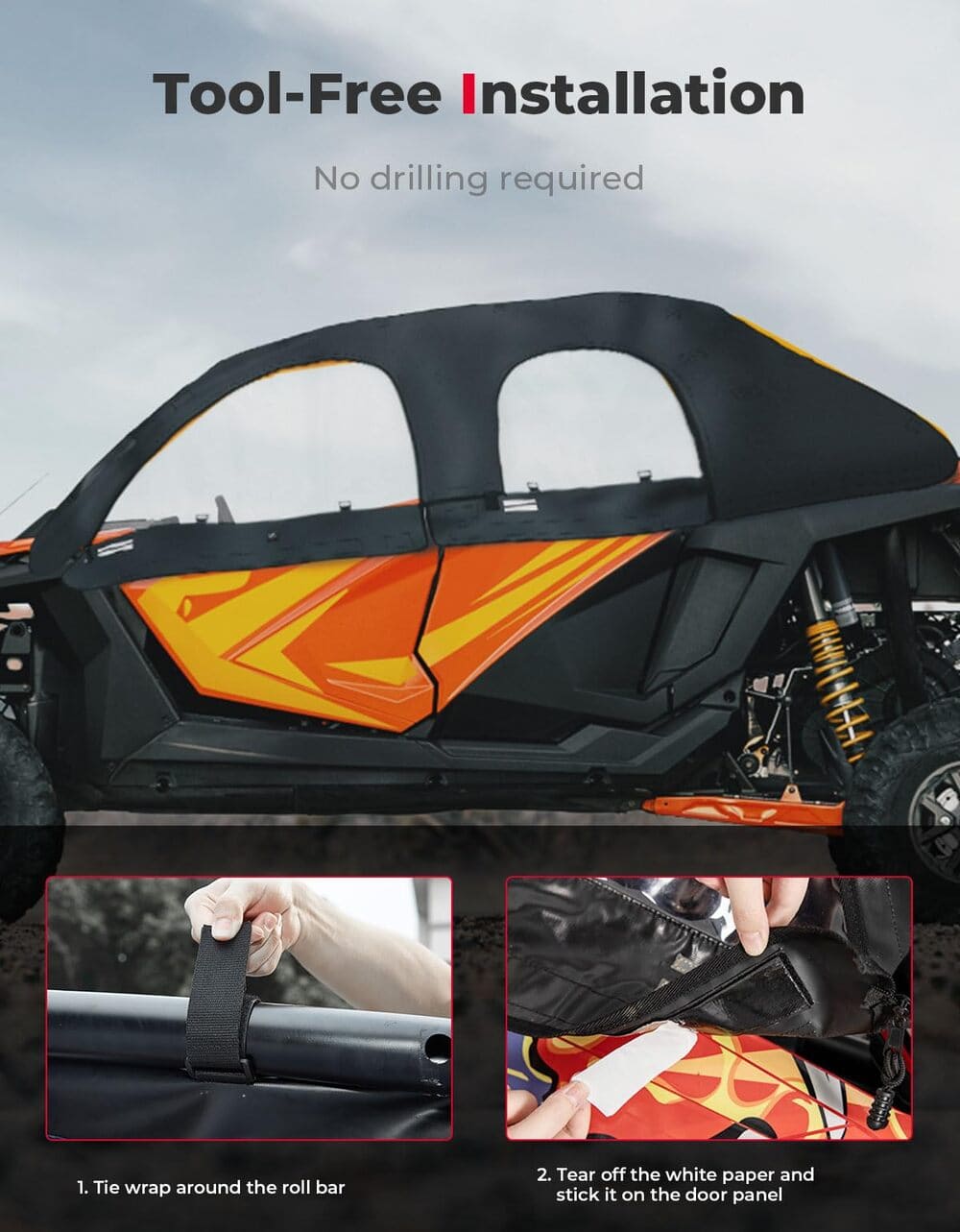 Kemimoto Polaris RZR Pro XP 4/Turbo R 4 Soft Upper Door Cab Enclosure Set