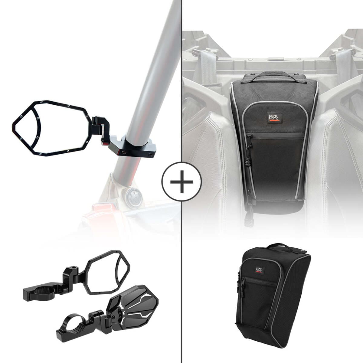 Kemimoto Polaris RZR Pro XP Rear View Side Mirrors & Center Shoulder Bag