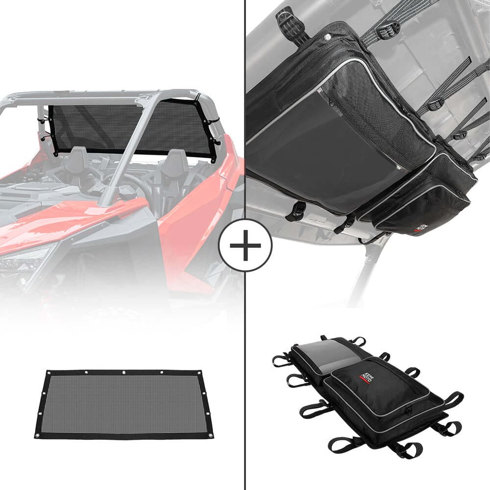 Kemimoto Polaris RZR Pro XP Soft Rear Window Net & Overhead Roof Storage Bag