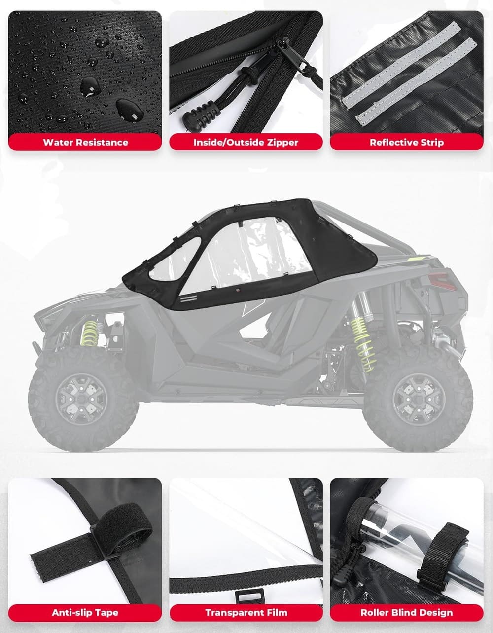 Kemimoto Polaris RZR Pro XP Soft Cab Enclosure Upper Doors - 2 Seat
