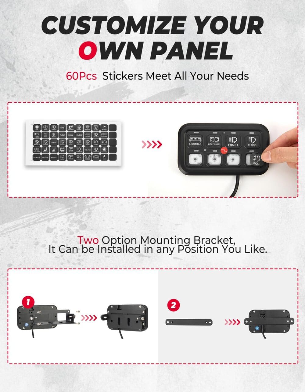 Kemimoto Polaris RZR UTV 12-24V 8 Gang Switch Panel