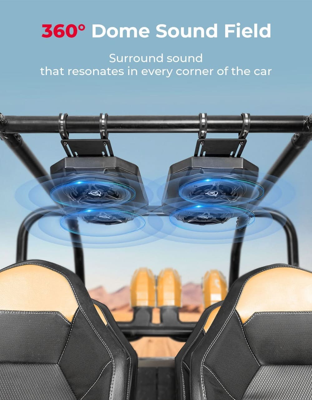 Kemimoto Polaris RZR XP 1000 6.5'' UTV Bluetooth Sound System Speakers w/ 625''-1.9'' Roll Bar