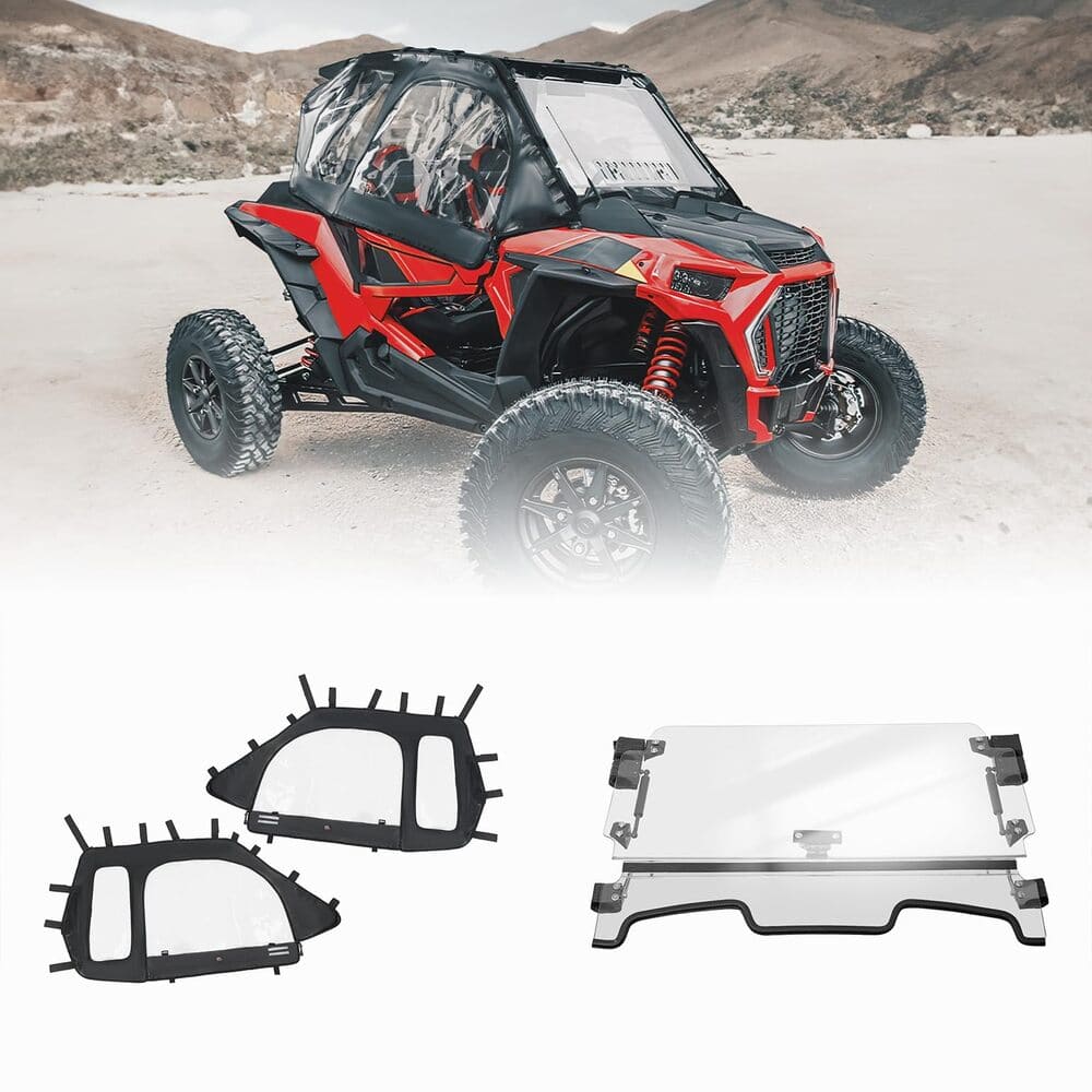 Kemimoto Polaris RZR XP 1000 Cab Enclosures 2 Soft Upper Doors & 3-in-1 Flip Windshield