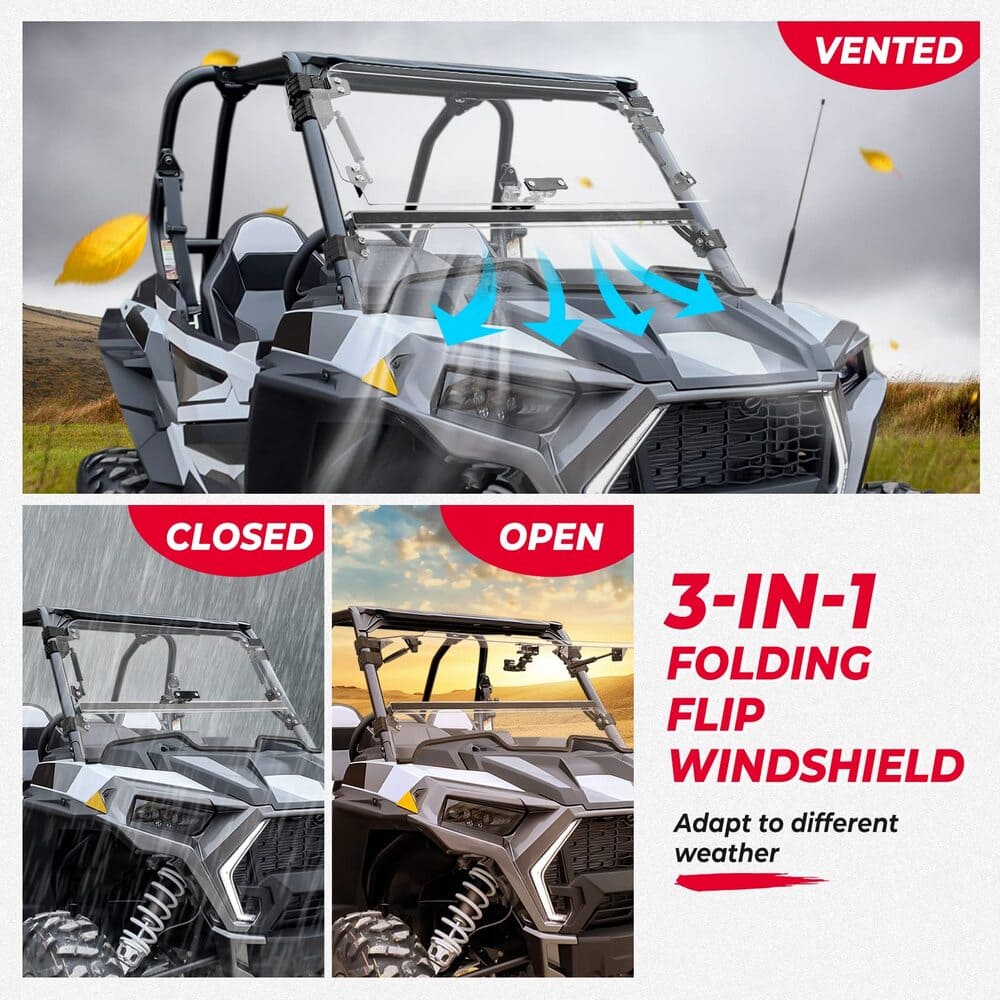 Kemimoto Polaris RZR XP 1000 Cab Enclosures 2 Soft Upper Doors & 3-in-1 Flip Windshield