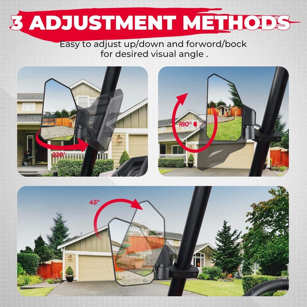 Kemimoto Polaris RZR XP 1000 Fit 1.6"-2" Roll Bar UTV Side Mirrors w/ Windshield