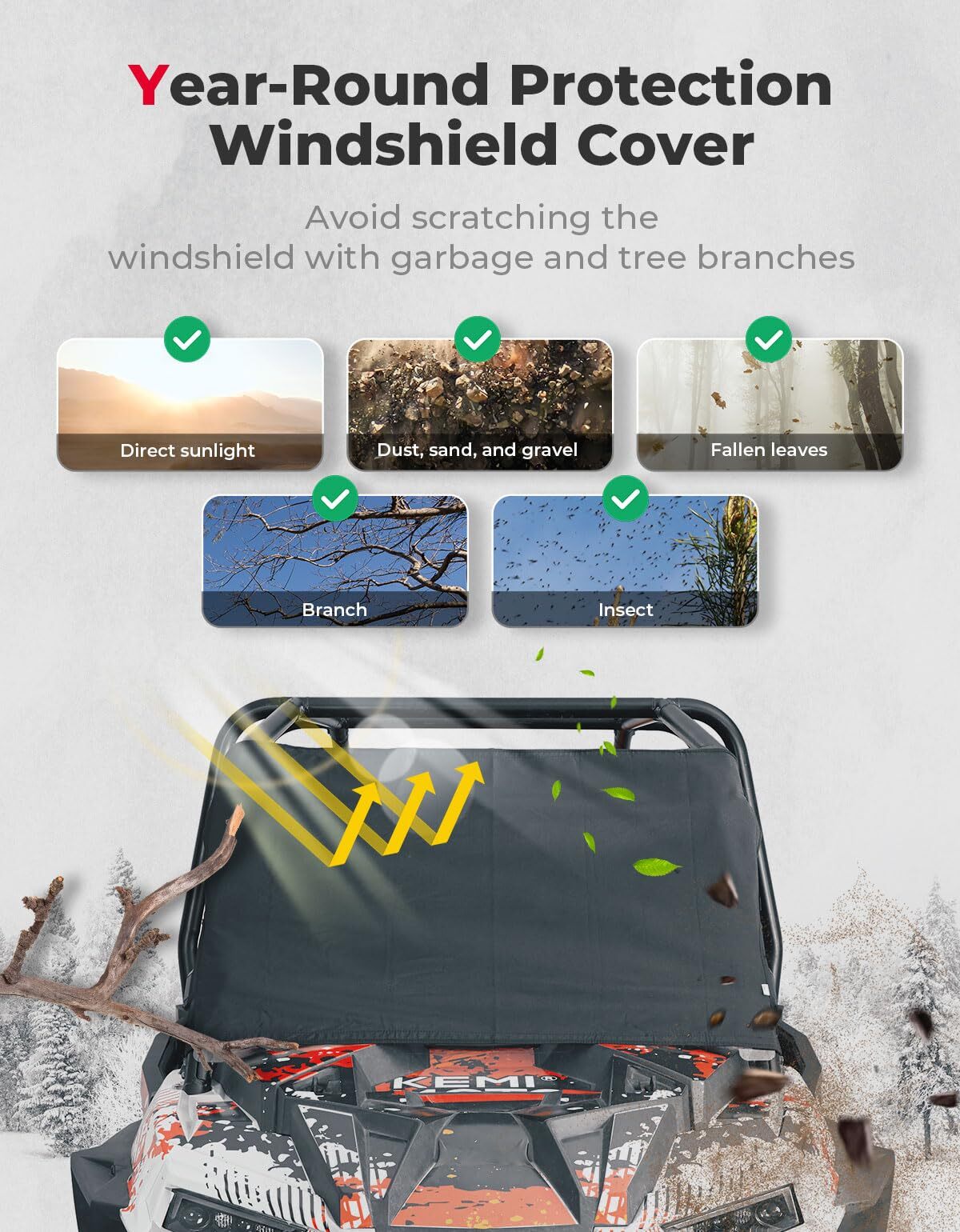 Kemimoto Polaris RZR XP 1000 / Turbo Windshield Cover for Ice and Snow