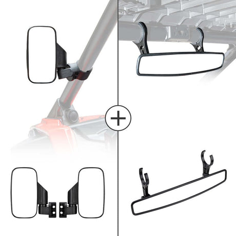 Kemimoto 1.75"-2" Clamps UTV Side View & Center Rear View Mirror