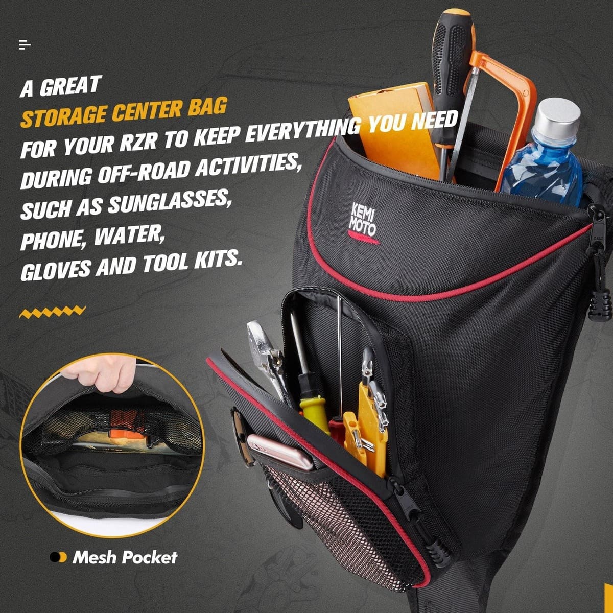 Kemimoto Polaris RZR XP 1000 UTV Cab Pack Center Seat Storage Bag