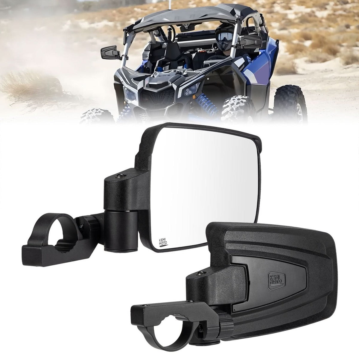 Kemimoto Polaris RZR XP 1000 UTV 1.65-2 Inch Roll Bars Side Mirrors w/ Spring Back