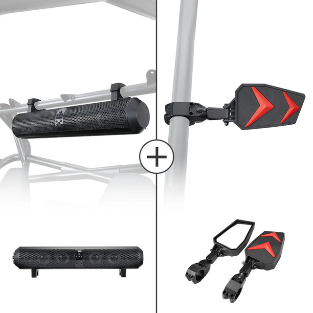 Kemimoto Polaris UTV 1.75"-2'' Roll Bar Bluetooth Sound Bar & Side Rear View Mirrors 