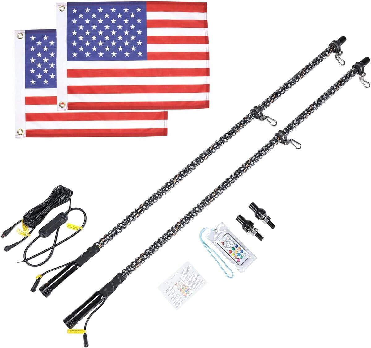 Kemimoto RF Remote Control 4FT 366 Colors Spiral Whip Light - 2 PCs