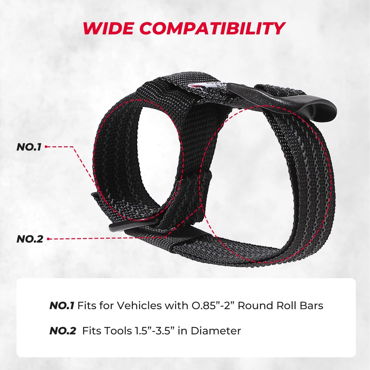 Kemimoto Shovel Holder Rubber Roof Rack Straps Fits 1.5"-3.5" Diameter Tools