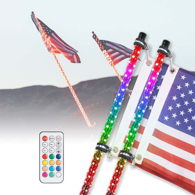 Kemimoto Spiral Whip Light 2pcs 3" 366 colors with RF Remote Control