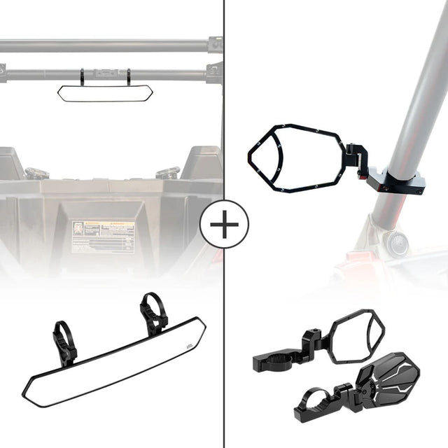 Kemimoto UTV 1.65"-2" Rear View Mirror & 1.6"-2" Round Tube Side Mirror