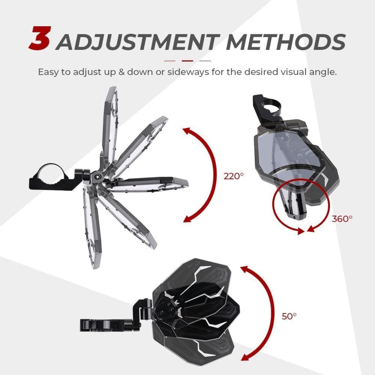 Kemimoto UTV 1.65"-2" Rear View Mirror & 1.6"-2" Round Tube Side Mirror
