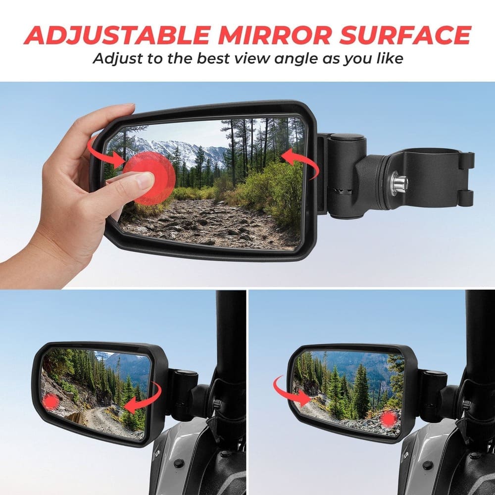 Kemimoto UTV 1.65"-2" Rear View Mirror & 1.75" Round Tube Convex Side Mirror