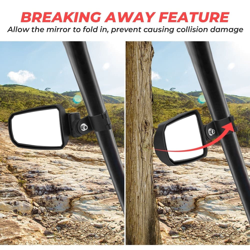 Kemimoto UTV 1.65"-2" Rear View Mirror & 1.75" Round Tube Convex Side Mirror