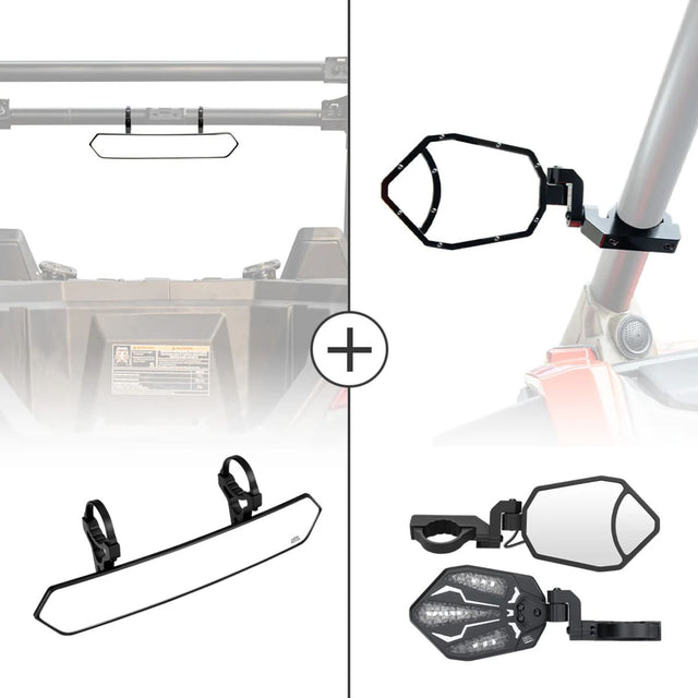 Kemimoto UTV 1.65"-2" RBG Light Side Mirror & 1.75" Convex Side Mirror