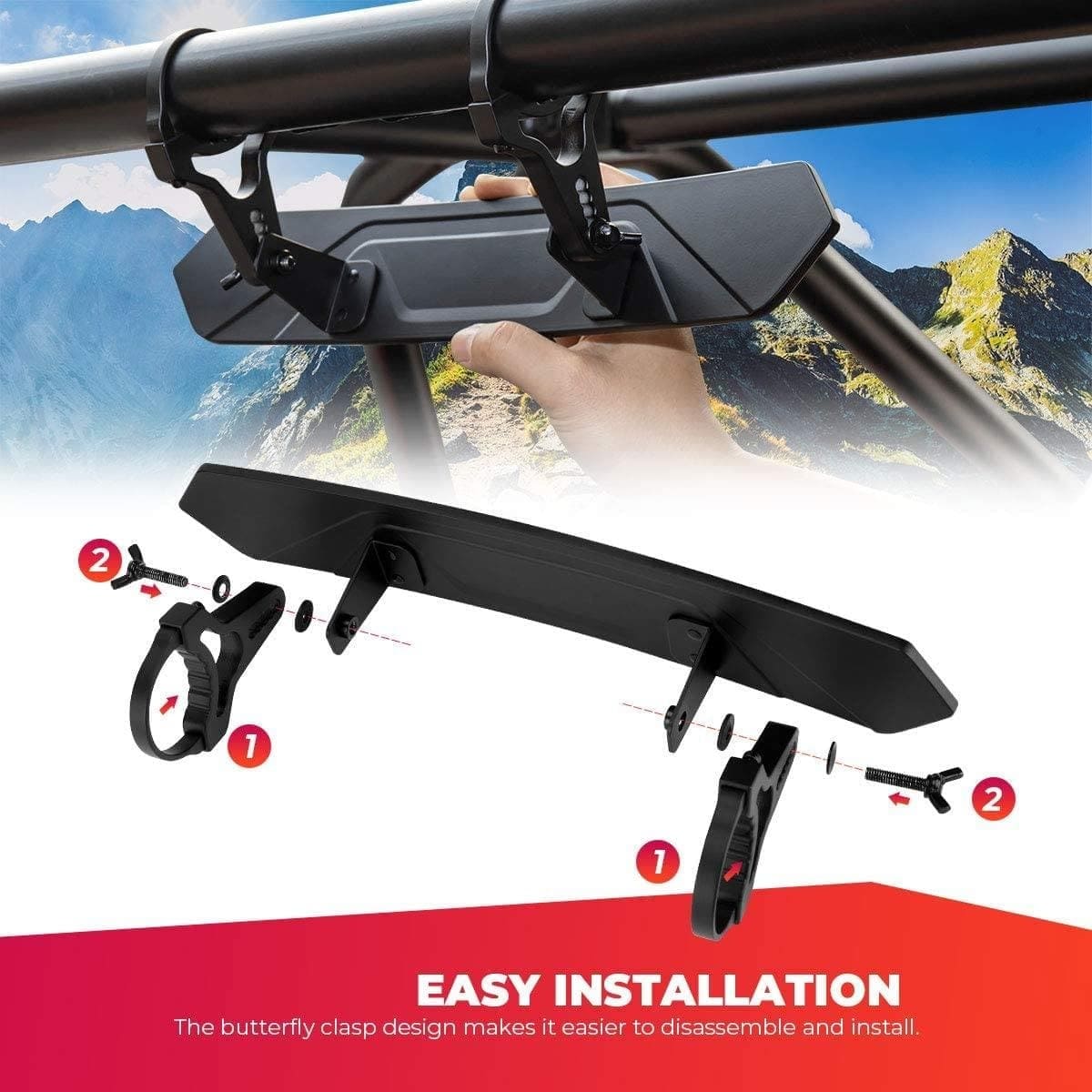 Kemimoto UTV 1.65"-2" RBG Light Side Mirror & 1.75" Convex Side Mirror