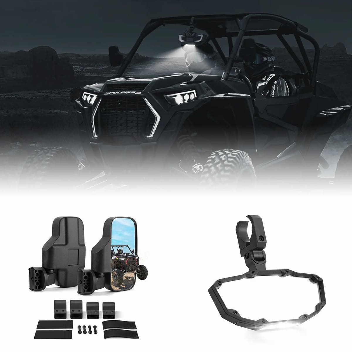 Kemimoto UTV 1.75" / 2" Side View Mirrors & Center Mirror