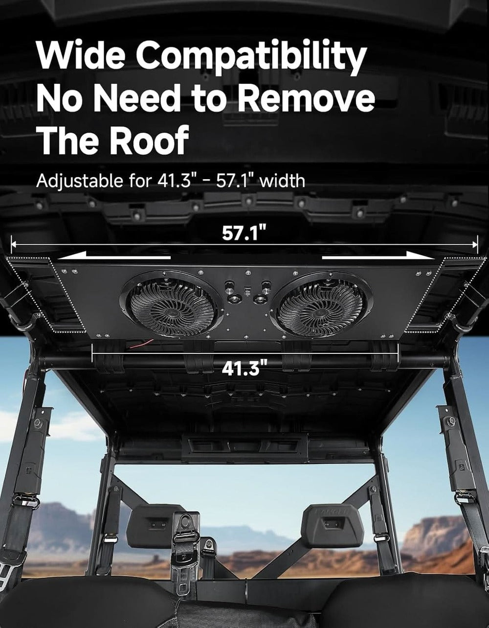 Kemimoto UTV 57-41 Inch Width Roof Fan w/ Lights
