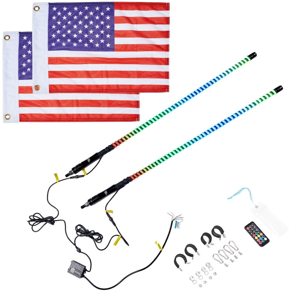 Kemimoto UTV/ATV 2Pcs 3ft COB Whip Lights w/App & Remote Control