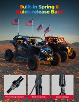 Kemimoto UTV/ATV 2Pcs 3ft COB Whip Lights w/App & Remote Control