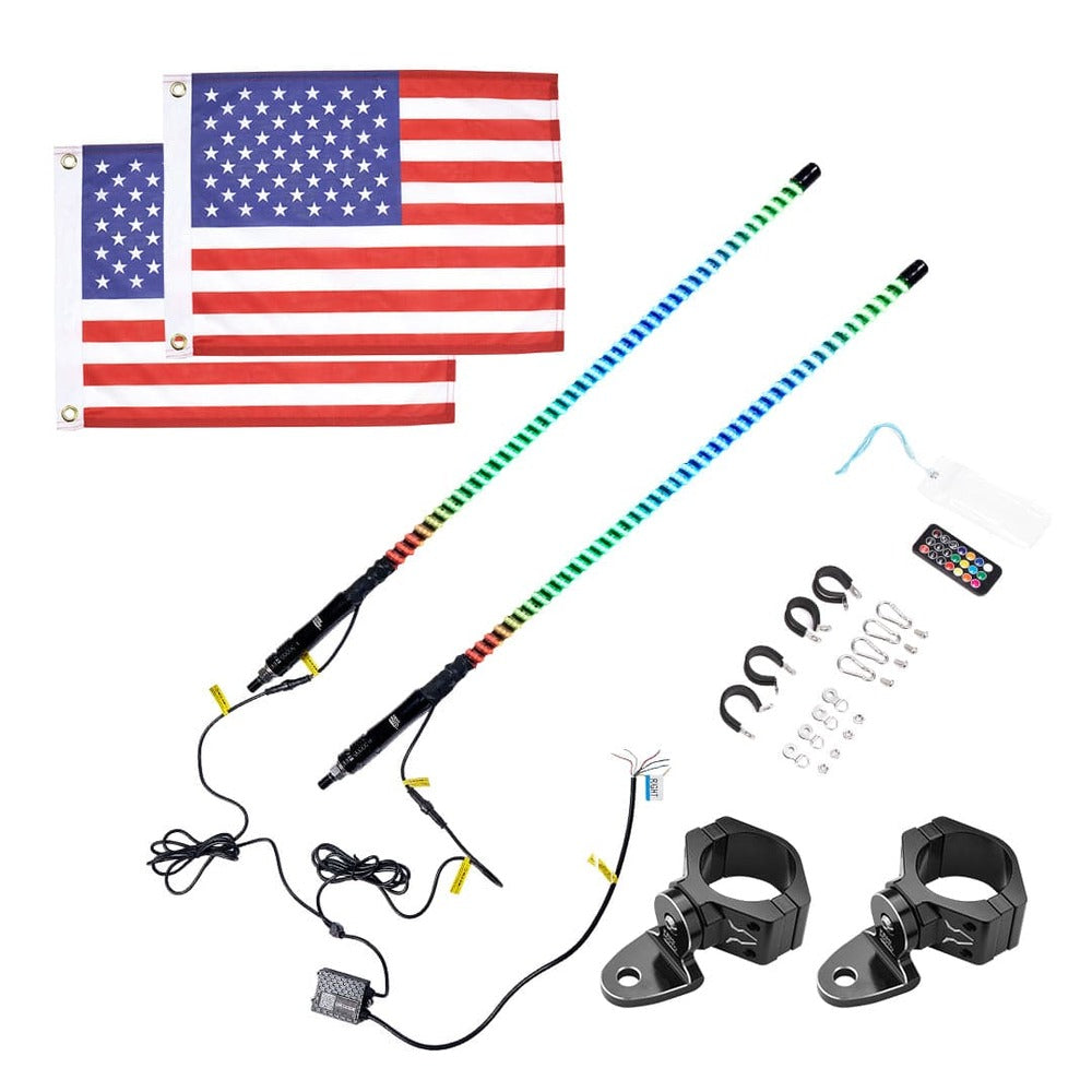 Kemimoto UTV/ATV 2Pcs 3ft COB Whip Lights w/App & Remote Control
