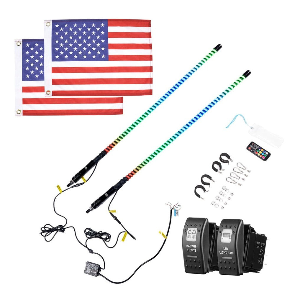 Kemimoto UTV/ATV 2Pcs 3ft COB Whip Lights w/App & Remote Control