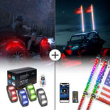 Kemimoto UTV / ATV 4-8 Pods RGB Rock Light Kit & Spiral Whip Lights