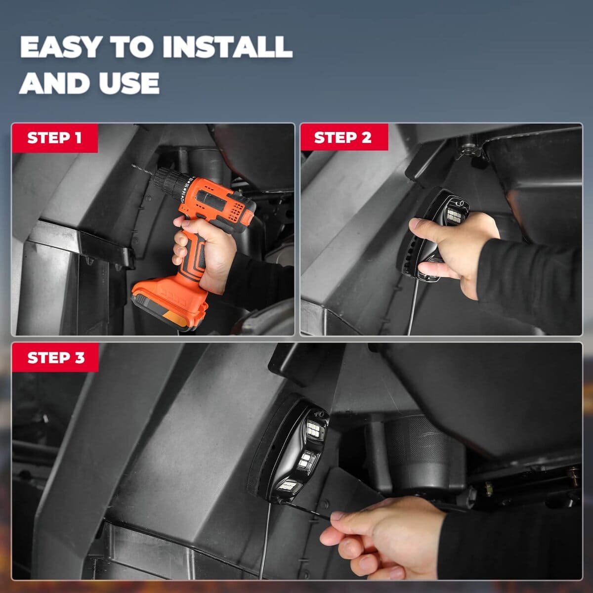 Kemimoto UTV / ATV 4-8 Pods RGB Rock Light Kit & Spiral Whip Lights