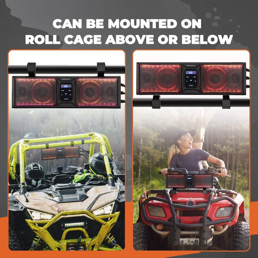 Kemimoto UTV/ATV BT 5.0 Amplified IP65 Waterproof Dustproof 16'' RGB Sound Bar