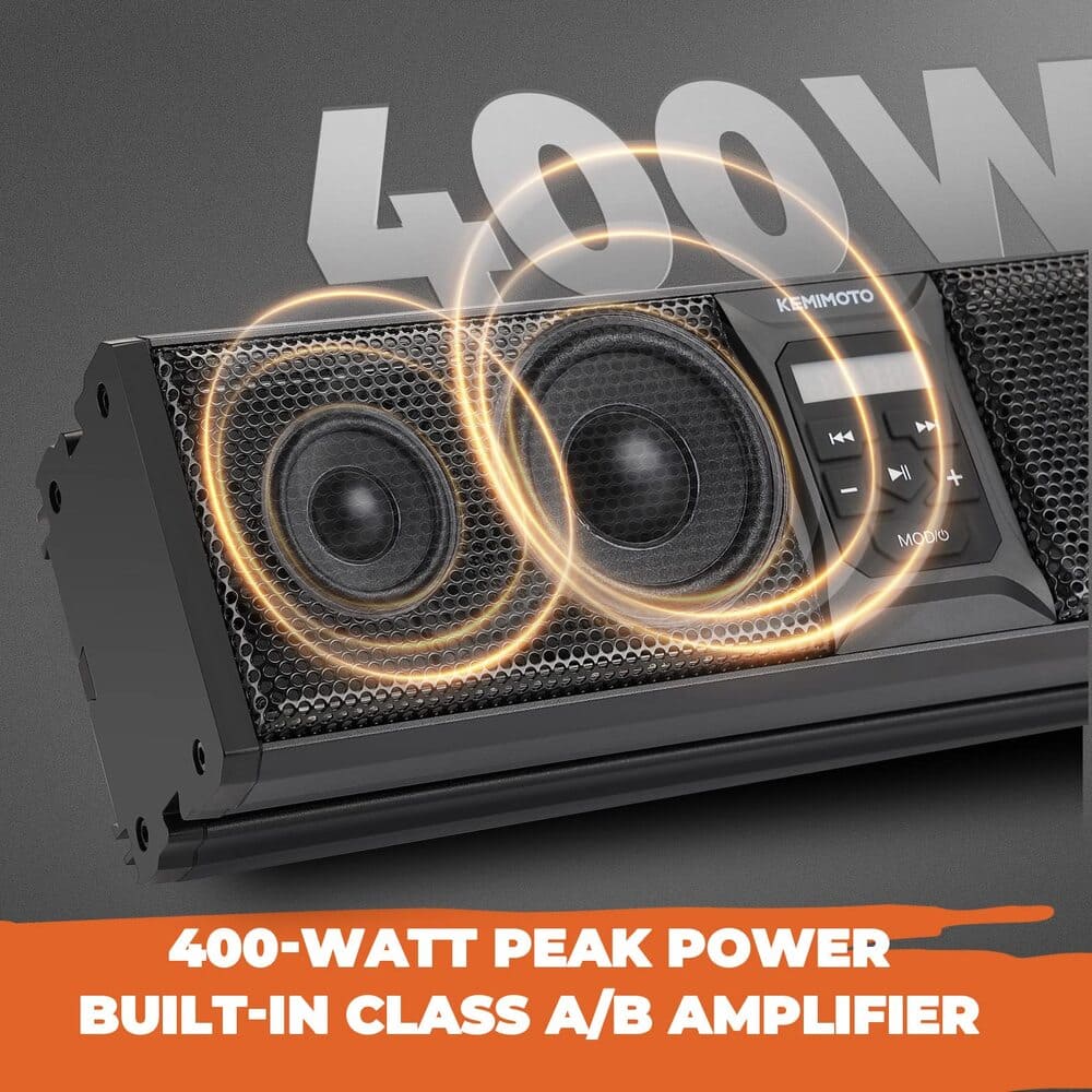 Kemimoto UTV/ATV BT 5.0 Amplified IP65 Waterproof Dustproof 16'' RGB Sound Bar