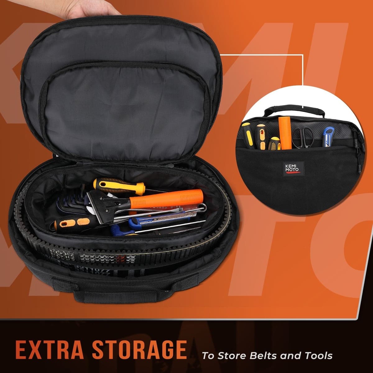 Kemimoto UTV Drive Belt Storage Bag w/ Reflective Strip