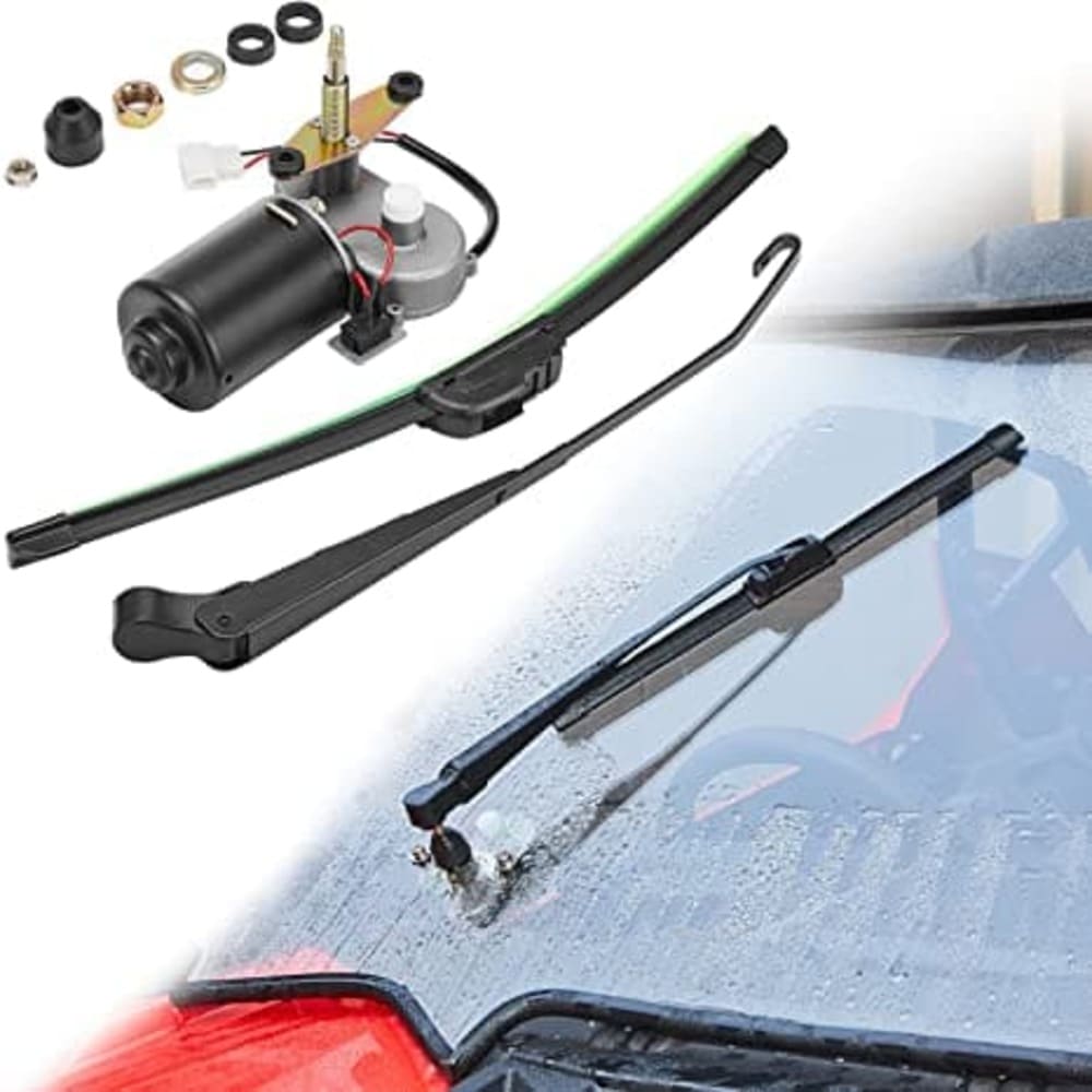 12V Electric Motor UTV Windshield Wiper Kit, 90° Wipe Sweeping Design, Universal Power
