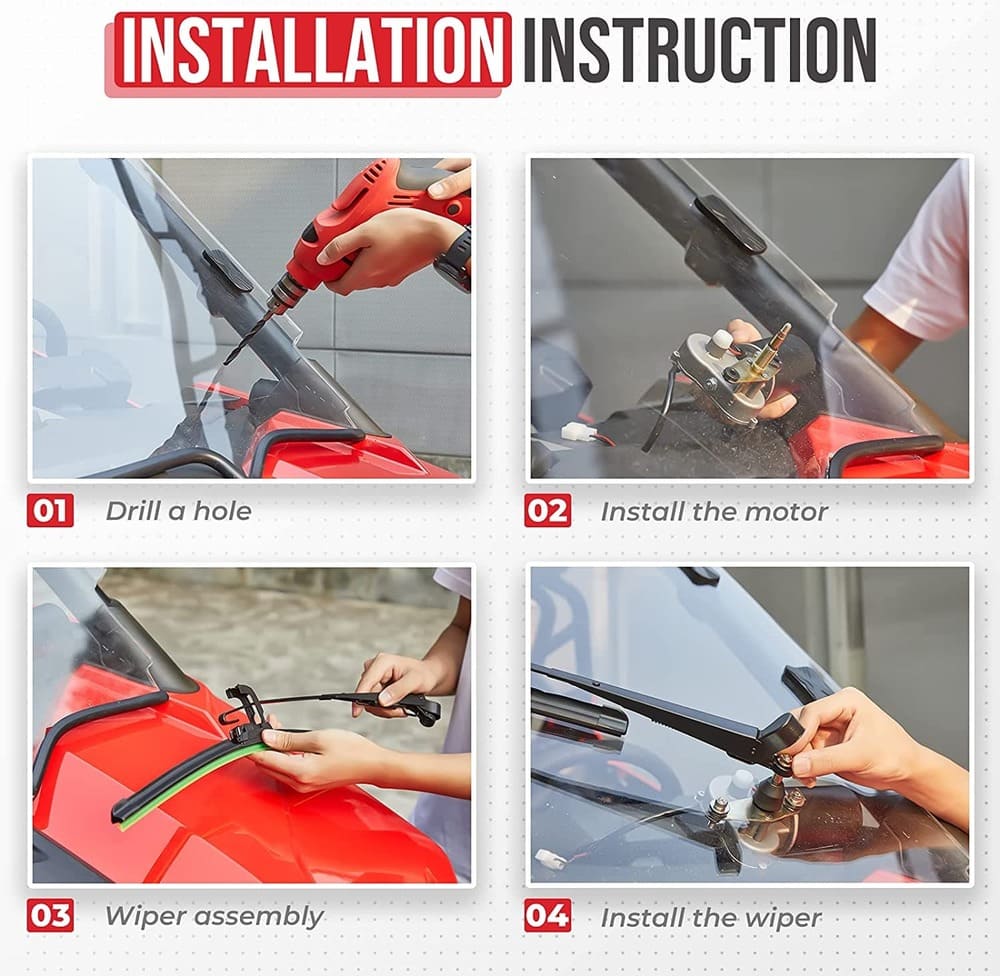 Kemimoto UTV Electric Windshield Wiper Kit - 12V